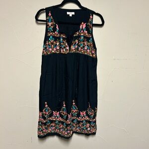 Embroidered Black Sleeveless Dress